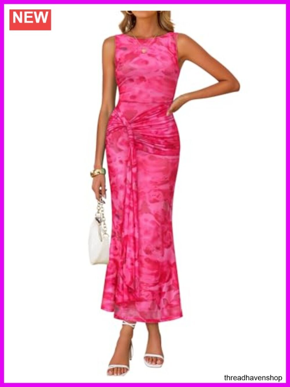 Sleeveless Bodycon Mesh Maxi Dress with Ruched Belt, Wedding Guest